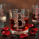 Personalized Vintage Rose Floral 10 oz Old Fashioned Rock Whiskey Glass with Initial and Name Anniversary Birthday Gift for Bartenders Whiskey Lovers