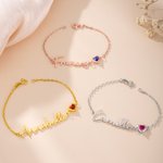 Personalised Heart Birthstone Bracelet with Name Dainty Jewellery Valentine's Day Mother's Day Birthday Gift for Couples  Moms
