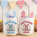 Gepersonaliseerd garen gehaakt Effect schattig konijn naam linnen emmer mand met Bunny oren paaseieren jagen Pasen partij Gunsten Gift voor kinderen