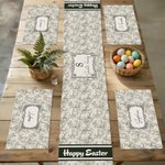 Personlig Toile De Jouy Style påskhare bordslöpare och matchande placematsuppsättning med namn matbordsdekor påskpresent till familj vänner