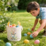 Personalized Watercolour Bunny Easter Basket with Name and Bunny Ears Egg Hunting Accessory Easter Gift for Kids