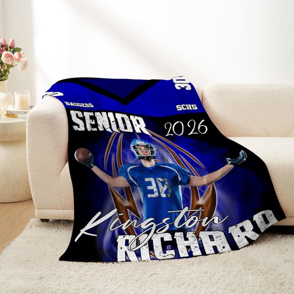 Personalised Sport Jersey Photo Design Soft Throw Blanket with Name and Number Game Day Birthday Graduation Gift for Sports Lovers