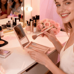 Personalisierte Herz Bogen Rose 5 Pcs Make-up Pinsel Box Set mit Namen und Spiegel Geburtstag Valentinstag Geschenk für Freunde Mädchen