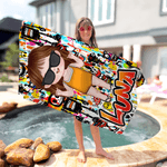 Personalisiertes Strandtuch | im Graffiti-Stil | mit Cartoon-Charakter und Namen | schnelltrocknend | Sommer Geburtstagsgeschenk für Kinder Erwachsene