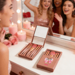 Personalisierte Herz Bogen Rose 5 Pcs Make-up Pinsel Box Set mit Namen und Spiegel Geburtstag Valentinstag Geschenk für Freunde Mädchen