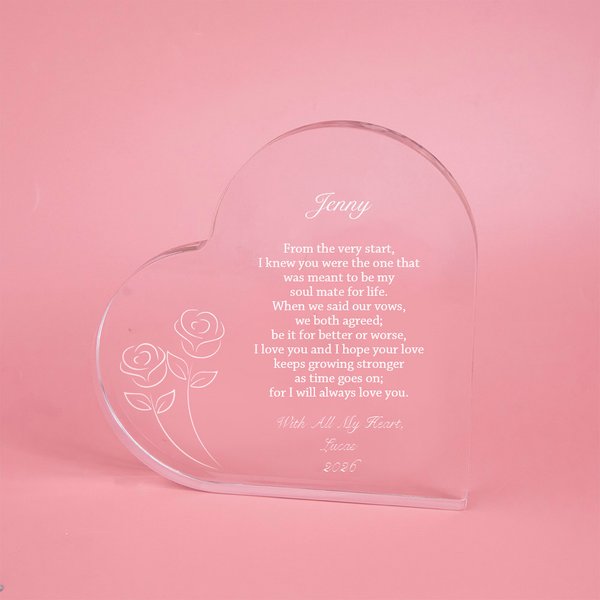 Personalised Rose Design Heart Acrylic Engraved Plaque Write Your Own Romantic Christmas  Valentine's Day Desk Decor for Couple