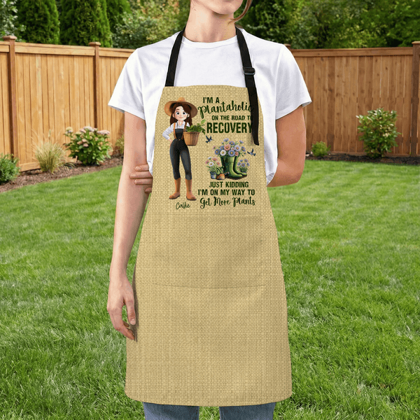 Delantal ajustable con nombre y bolsillo Personalizado Flower Garden Cartoon Character Regalo de cumpleaños esencial para los amantes de la jardinería