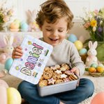 Personalized Rabbit Flowers Easter Eggs Food Grade Metal Biscuit Box with Name Daily Use Easter Gift for Boys Girls Kids