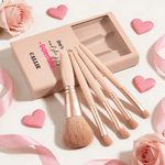 Personalisierte Herz Bogen Rose 5 Pcs Make-up Pinsel Box Set mit Namen und Spiegel Geburtstag Valentinstag Geschenk für Freunde Mädchen