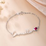 Personalised Heart Birthstone Bracelet with Name Dainty Jewellery Valentine's Day Mother's Day Birthday Gift for Couples  Moms