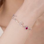 Personalised Heart Birthstone Bracelet with Name Dainty Jewellery Valentine's Day Mother's Day Birthday Gift for Couples  Moms