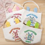 Gepersonaliseerd garen gehaakt Effect schattig konijn naam linnen emmer mand met Bunny oren paaseieren jagen Pasen partij Gunsten Gift voor kinderen