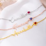 Personalised Heart Birthstone Bracelet with Name Dainty Jewellery Valentine's Day Mother's Day Birthday Gift for Couples  Moms