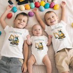 Personalized Cute Excavator Bunny Ear Initial 100% Cotton Bodysuit Kid T-shirt with Name Daily Wear Easter Gift for Babies Children