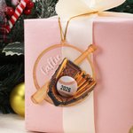 Personalised Baseball Gloves Bat Round Wooden Hanging Ornament with Name and Year Home Decor Christmas Gift for Teen Athletes Coaches Baseball Fans