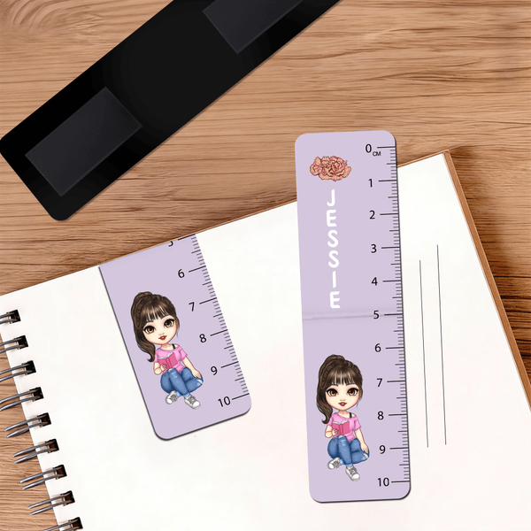 Personalised Multicolor Birth Flower Cartoon Character Magnetic Bookmark Clip with Name and Scale Reading Back to School Gift for Reader Book Lover