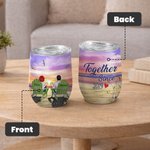 Personnalisé Couple décontracté regardant le coucher de soleil sur la plage Amour éternel gobelet à vin Anniversaire Facile à nettoyer