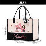 Personalised Birth Flowers Cartoon Character Large Tote Bag Portable Makeup Bag with Names Daily Use Mother's Day Gifts for Mothers Friends