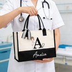 Personalisierte Cartoon-Charakter Stethoskop große Kapazität Canvas Tote Tasche mit Namen Geburtstag Anerkennung Geschenk für Krankenschwester Arzt