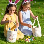 Personalized Watercolour Bunny Easter Basket with Name and Bunny Ears Egg Hunting Accessory Easter Gift for Kids