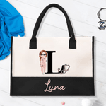 Personalised Cartoon Character Stethoscope Large Capacity Canvas Tote Bag with Name Birthday Appreciation Gift for Nurse Doctor