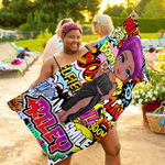 Personalisiertes Strandtuch | im Graffiti-Stil | mit Cartoon-Charakter und Namen | schnelltrocknend | Sommer Geburtstagsgeschenk für Kinder Erwachsene