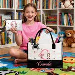 Personalised Birth Flowers Cartoon Character Large Tote Bag Portable Makeup Bag with Names Daily Use Mother's Day Gifts for Mothers Friends
