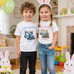 Personalized Cute Excavator Bunny Ear Initial 100% Cotton Bodysuit Kid T-shirt with Name Daily Wear Easter Gift for Babies Children