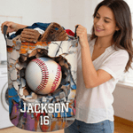Personalized Sports Ball Design Waterproof Storage Laundry Basket with Handle and Number Name Birthday Housewarming Gift for Ball Sports Lovers