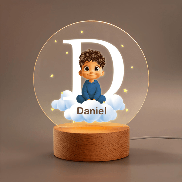 Gepersonaliseerd Cartoon Karakter Wolk Ster LED Nachtlampje met Houten Voet en Naam Decoratie Verjaardag Baby Shower Gift voor Baby's Peuters