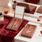 Personalisierte Herz Bogen Rose 5 Pcs Make-up Pinsel Box Set mit Namen und Spiegel Geburtstag Valentinstag Geschenk für Freunde Mädchen