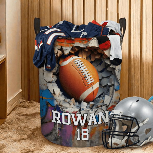 Personalized Sports Ball Design Waterproof Storage Laundry Basket with Handle and Number Name Birthday Housewarming Gift for Ball Sports Lovers