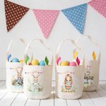 Personalized Watercolour Bunny Easter Basket with Name and Bunny Ears Egg Hunting Accessory Easter Gift for Kids