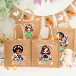 Personalised Cute Cartoon Bunny Girl Large Capacity Jute Bag with Name Daily Use Happy Easter Gift for Girls