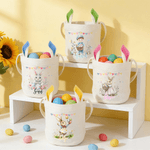Personalised Watercolour Bunny Easter Basket with Name and Bunny Ears Egg Hunting Accessory Easter Gift for Kids