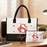 Personalised Birth Flowers Cartoon Character Large Tote Bag Portable Makeup Bag with Names Daily Use Mother's Day Gifts for Mothers Friends