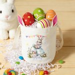 Personalized Watercolour Bunny Easter Basket with Name and Bunny Ears Egg Hunting Accessory Easter Gift for Kids