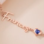 Personalised Heart Birthstone Bracelet with Name Dainty Jewellery Valentine's Day Mother's Day Birthday Gift for Couples  Moms
