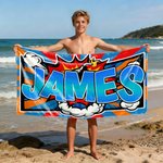 Personalizzato Cool Comic Style Lightning Cloud Quick Dry Oversized Beach Towel con nome Beach Party Birthday Gift for Family Friends (Regalo di compleanno per la famiglia e gli amici)