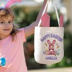 Gepersonaliseerd garen gehaakt Effect schattig konijn naam linnen emmer mand met Bunny oren paaseieren jagen Pasen partij Gunsten Gift voor kinderen