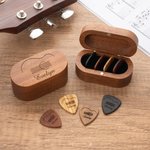 Personalized Wooden Magnetic Guitar Picks Storage Box Set with Engraved Name or Monogram Birthday Gift for Musician Guitar Player