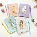 Personalised Cute Easter Peter Rabbit A5 Spiral Lined Notebook and Pen Set with Name Happy Easter Birthday Gift for Boys Girls
