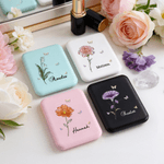 Miroir de poche de maquillage LED avec nom, cristal, fleur de naissance, papillon, voyage, utilisation quotidienne, cadeau de mariage pour les femmes, les fiancées, les mariées...