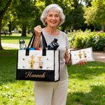 Personalised Birth Flowers Cartoon Character Large Tote Bag Portable Makeup Bag with Names Daily Use Mother's Day Gifts for Mothers Friends