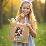 Personalised Cute Cartoon Bunny Girl Large Capacity Jute Bag with Name Daily Use Happy Easter Gift for Girls