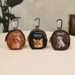 Personalized Oil Painting Style Pet Portrait Photo PU Leather Coin Purse with Hook Portable Accessory Daily Use Birthday Gift for Pet Lovers