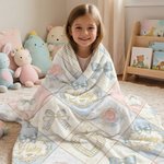 Personalized Bow Flower Cute Easter Bunny Soft Throw Blanket with Name Home Decor Easter Birthday Gift for Girls Kids
