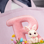 Cestino pasquale personalizzato con nome e iniziale, effetto stampa 3D simulata e orecchie di coniglio - regalo per Pasqua per bambini