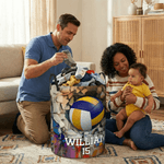 Personalized Sports Ball Design Waterproof Storage Laundry Basket with Handle and Number Name Birthday Housewarming Gift for Ball Sports Lovers
