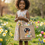 Personalised Cute Cartoon Bunny Girl Large Capacity Jute Bag with Name Daily Use Happy Easter Gift for Girls